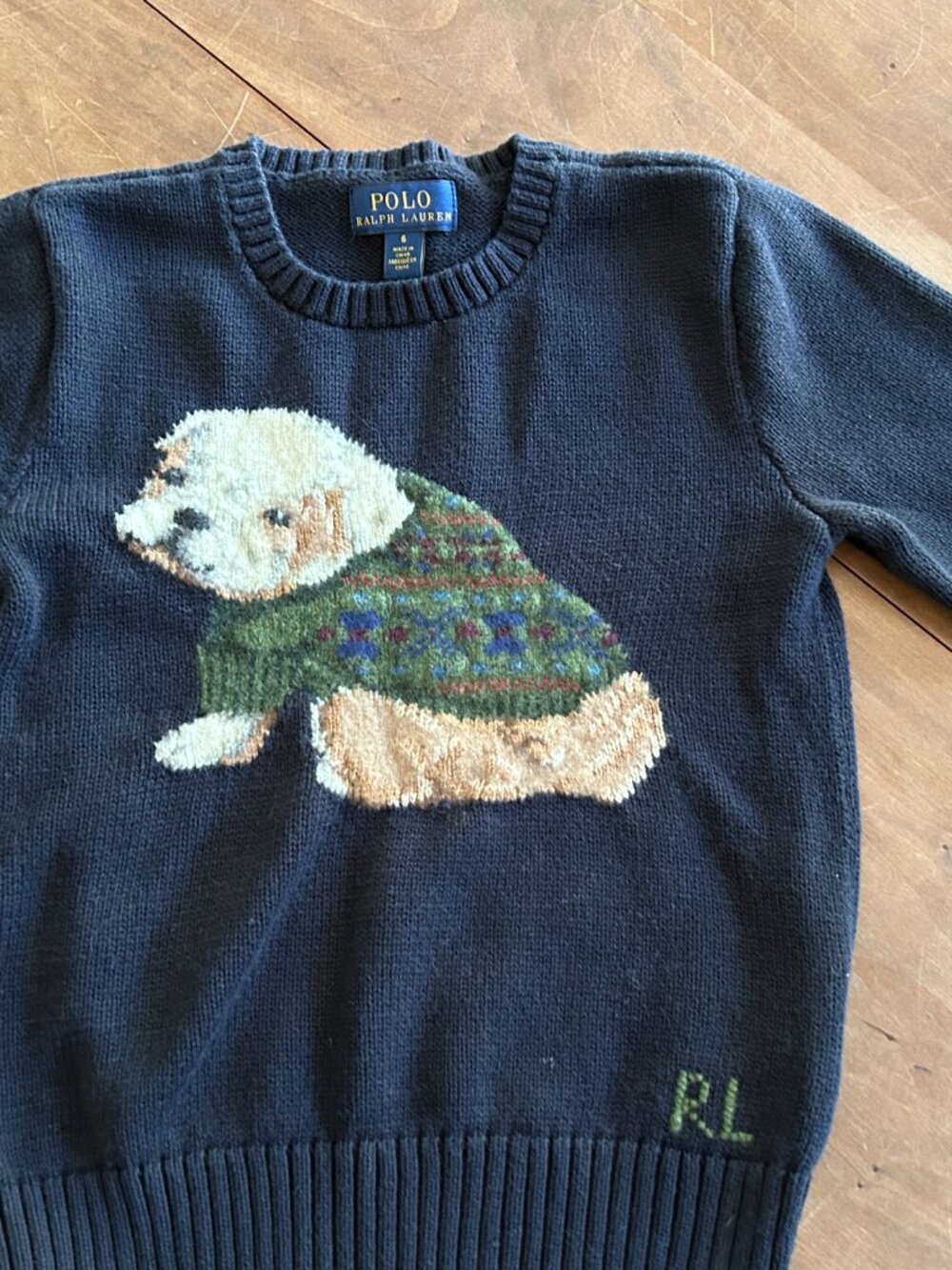 Polo Ralph Lauren Navy Crew neck Boys Sweater, Sz 6, Puppy, Cotton blend